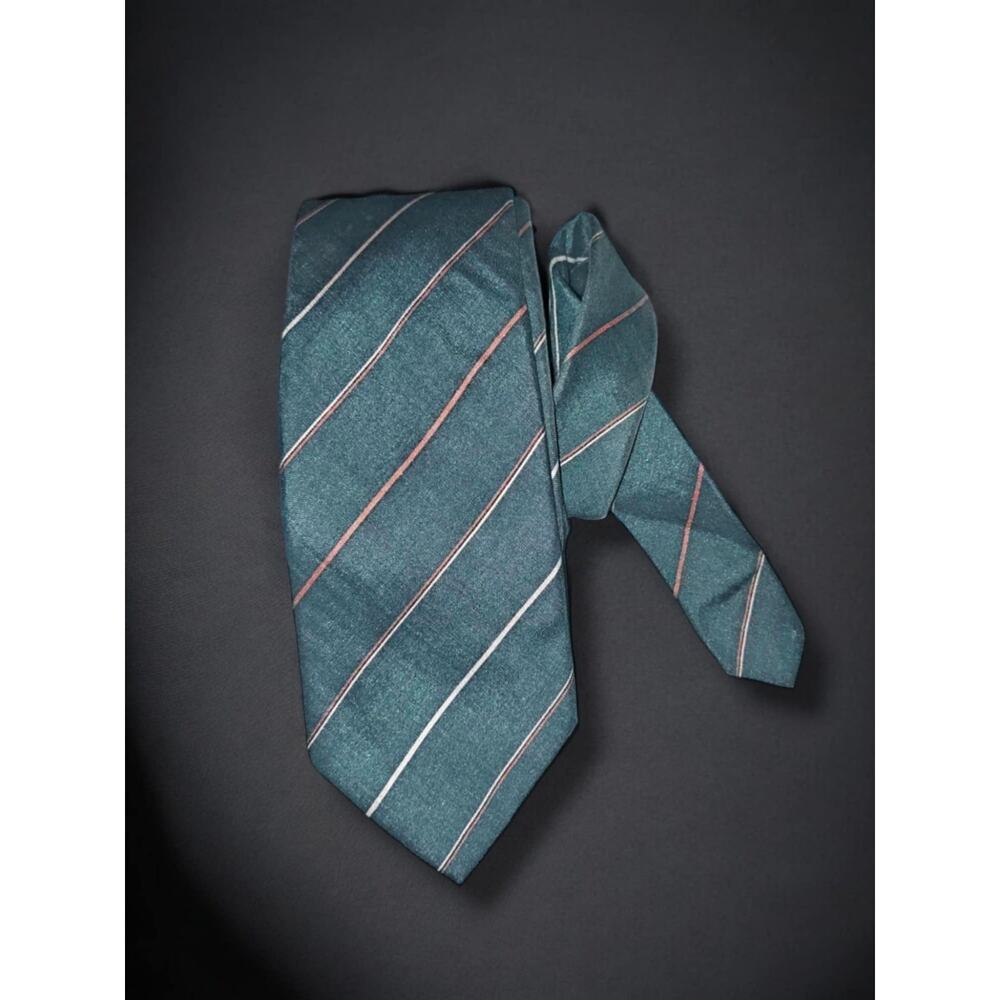 Christian Dior Silk Tie Logo Striped Blue Teal Embroidered Logo